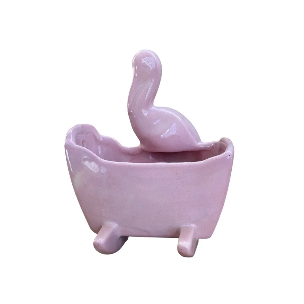 Haeger Pottery Pink Stork & Cradle Baby‎ Nursery Planter Wall Pocket W/sticker